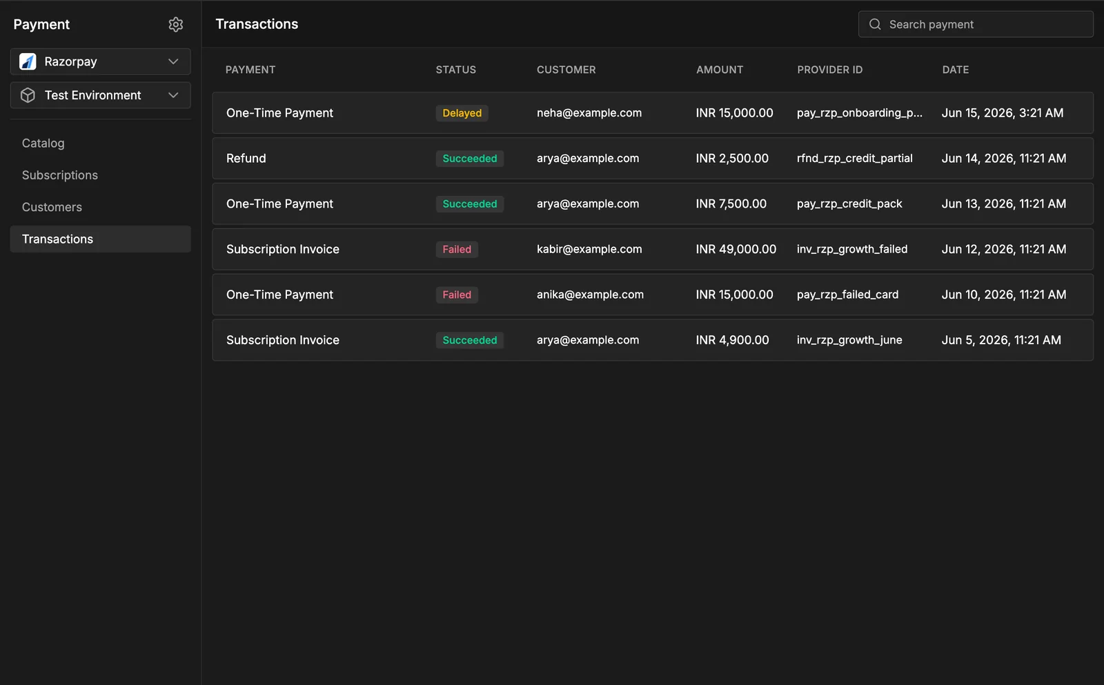 Razorpay transactions table in InsForge